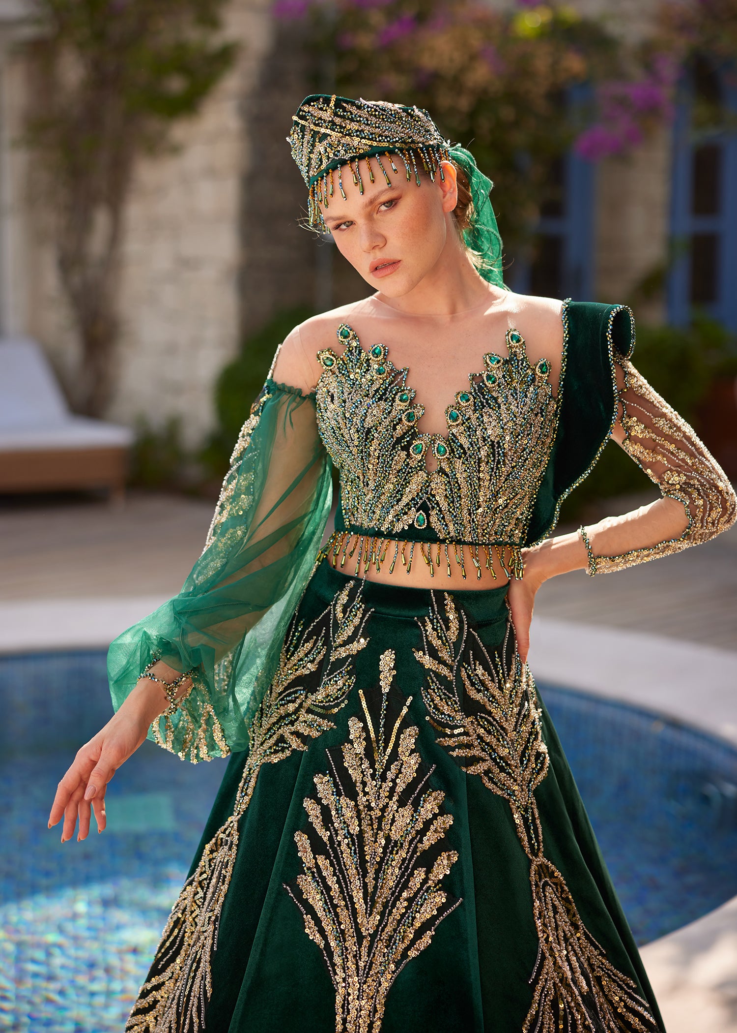 Fascinating Long Tulle Sleeve Henna Kaftan Dress – Sultan Dress